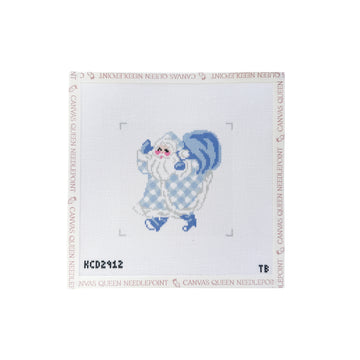 Blue Gingham Santa Printed Canvas