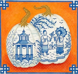 Chinoiserie Porcelain Pumpkins with Chinese Border (Trunk Show)