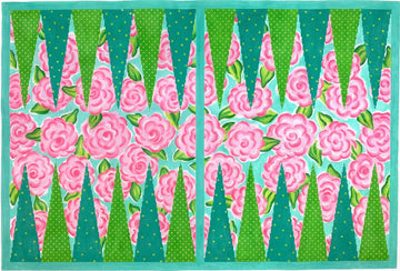 Backgammon Board 18m Canvas - Lilly-inspired Roses - Pinks, Greens & Turquoise (Trunk Show)