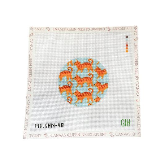 Green Heart Needlepoint: Orange Tabby Cat