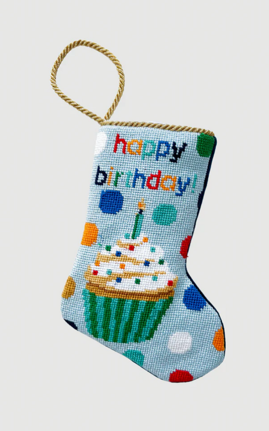 Finished Bauble Stocking: Happy Birthday in Blue