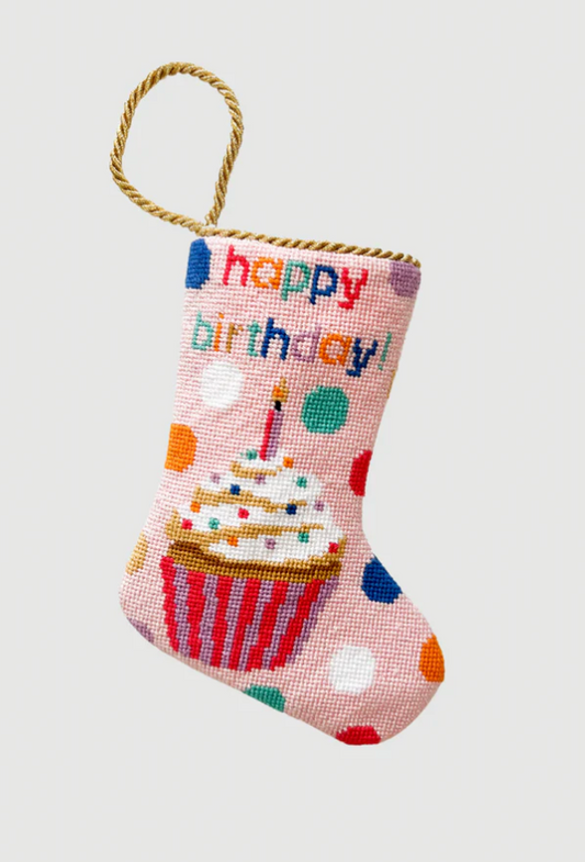 Finished Bauble Stocking: Happy Birthday in Pink