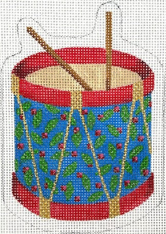 Christmas Ornament - Toy Drum Decorated with Berries & Leaves (Trunk Show)