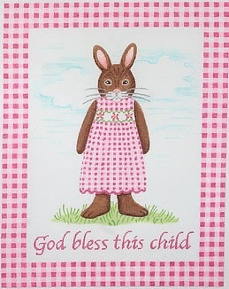 "God Bless this Child" Girl Bunny with Pink Gingham Border (Trunk Show)