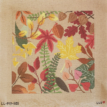 Botanical Pillow Autumn Leaves Burlap