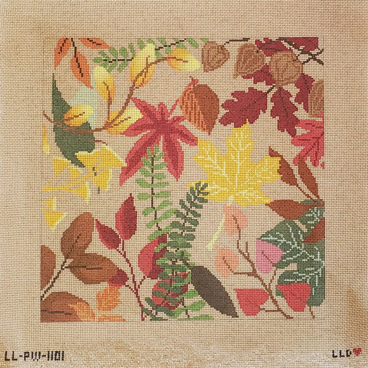 Botanical Pillow Autumn Leaves Burlap