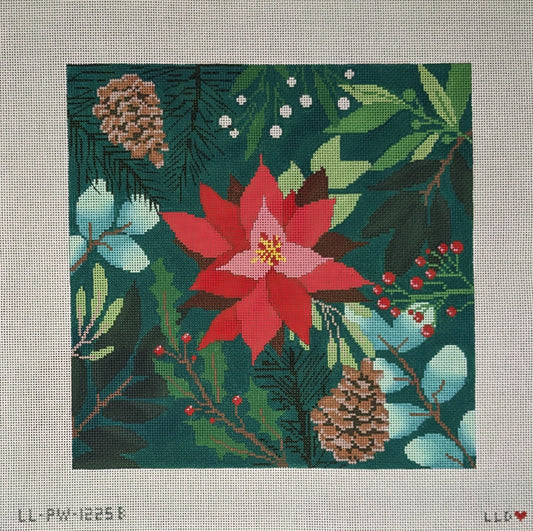 Botanical Pillow-Green w/ Red Flower 13ct
