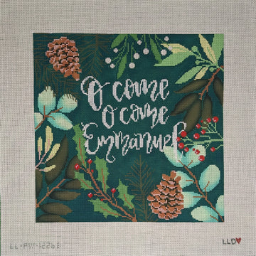 Green Botanical Pillow -- O Come O Come Emmanuel 13ct
