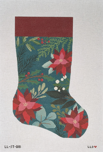 Green Stocking with Red Flowers