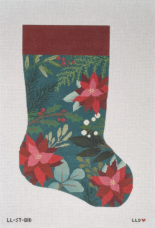 Green Stocking with Red Flowers