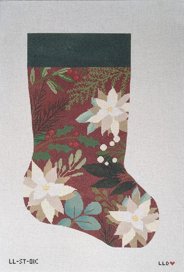 Red Stocking with White Flowers