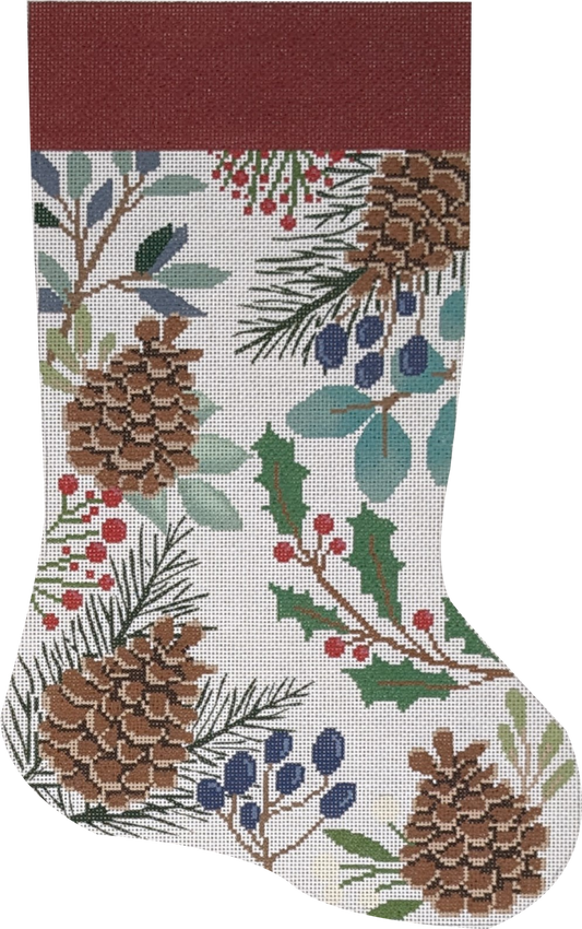 White Stocking with Pinecones