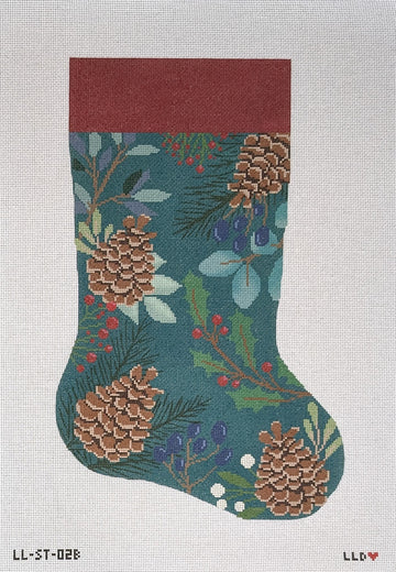 Green Stocking with Pinecones