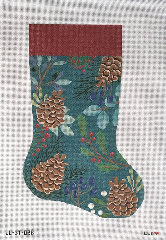 Green Stocking with Pinecones