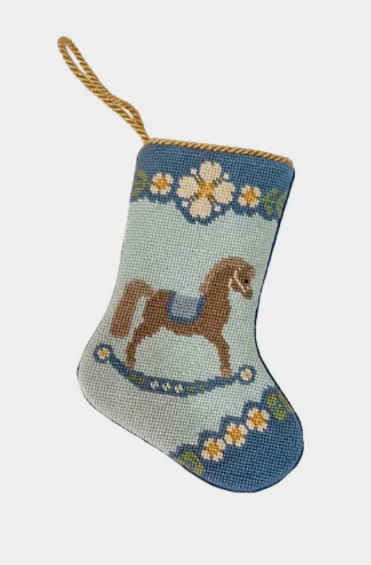 Finished Bauble Stocking: Rocking Horse Blue