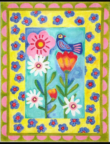 Blue Bird on Flowers with Double Border (Trunk Show)