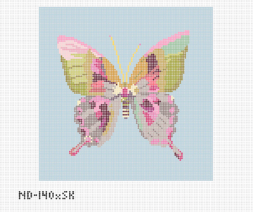 Large Gold & Green Butterfly on Blue Square