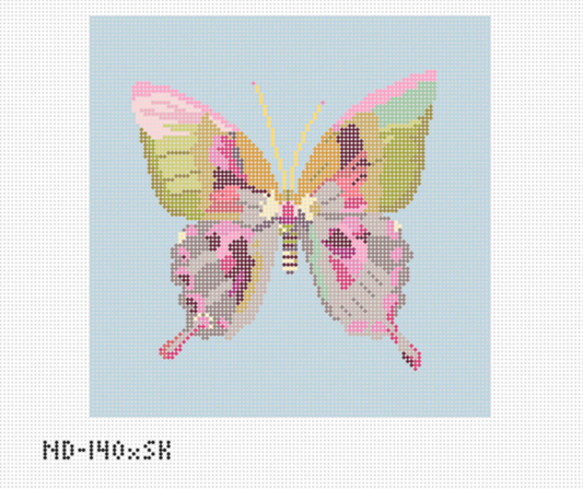 Large Gold & Green Butterfly on Blue Square
