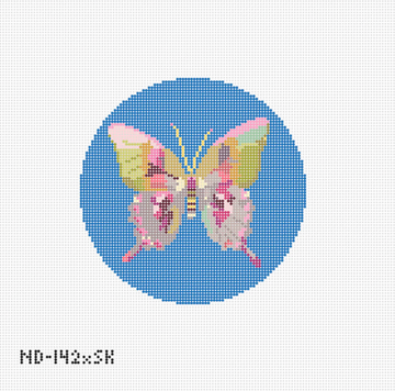 Gold & Green Butterfly on Blue Round