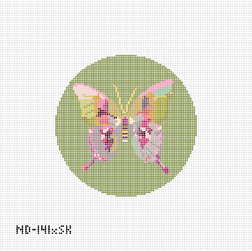 Gold & Green Butterfly on Green Round