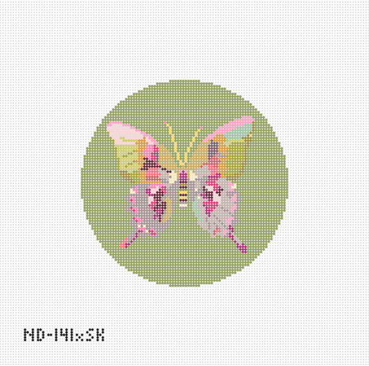Gold & Green Butterfly on Green Round