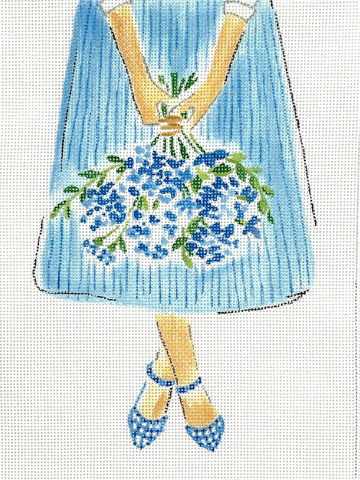 Blue Flowers on Striped Skirt (Trunk Show)