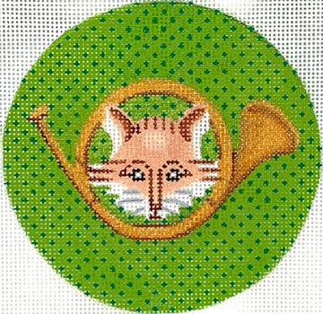 4" Round - Fox & Hunting Horn on Moss Green (Trunk Show)