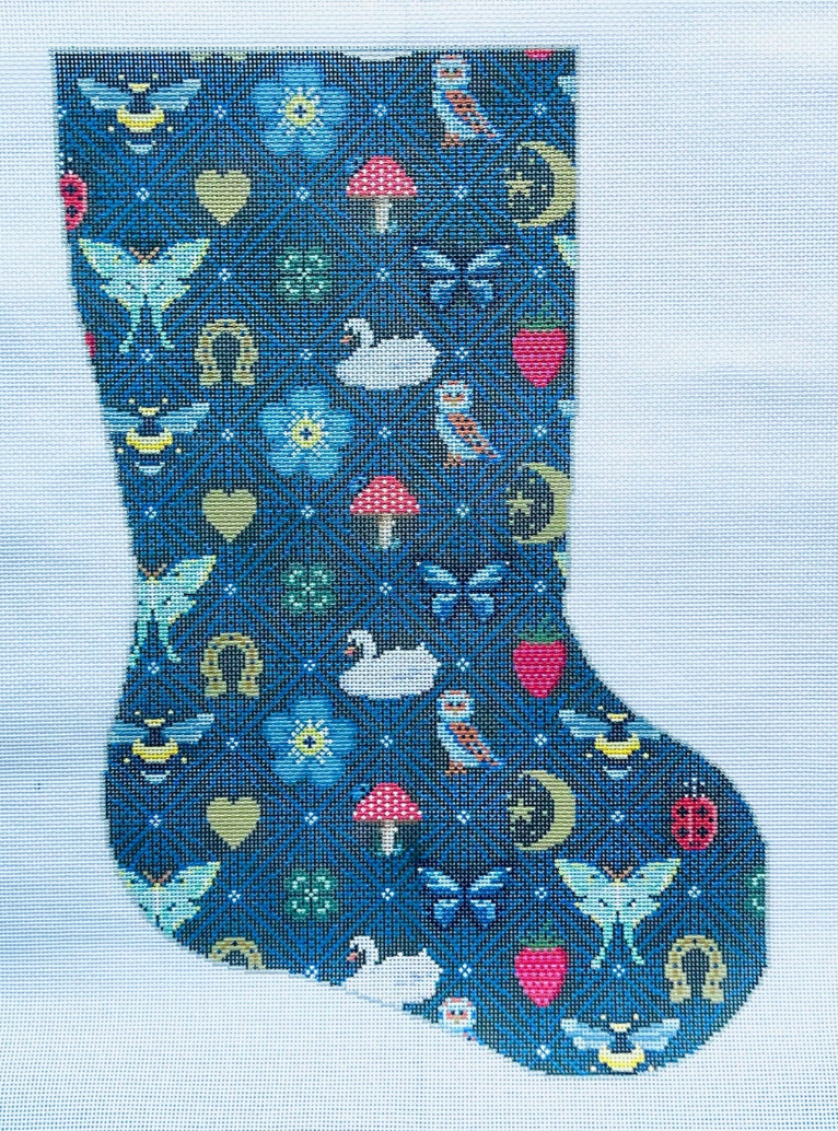 Folklore Stocking Blue – Canvas Queen Needlepoint