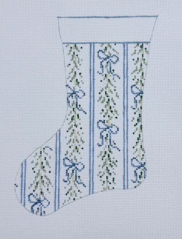 Blue Bow & Garland Mini Stocking