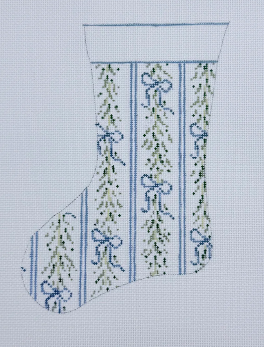 Blue Bow & Garland Mini Stocking