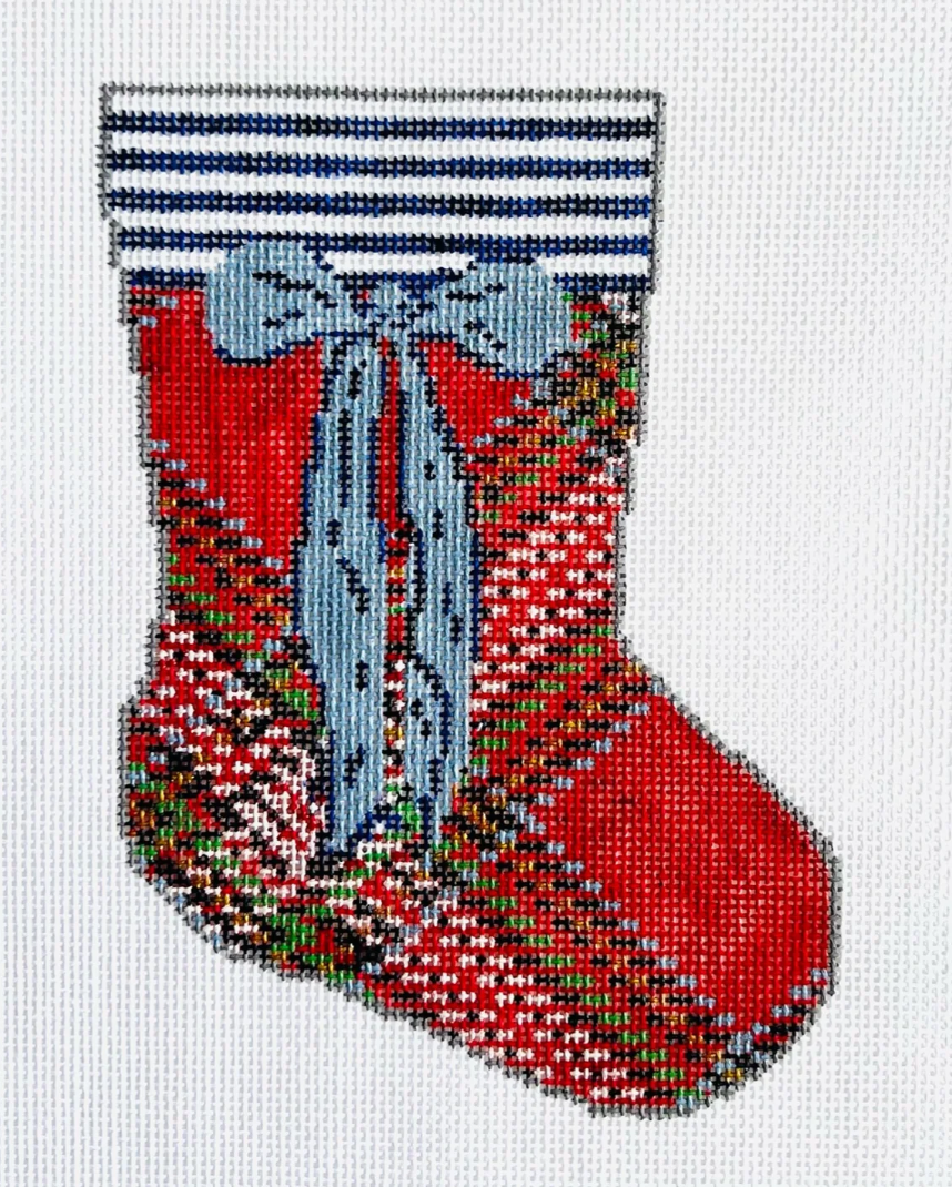 Red Tartan Mini Stocking – Canvas Queen Needlepoint