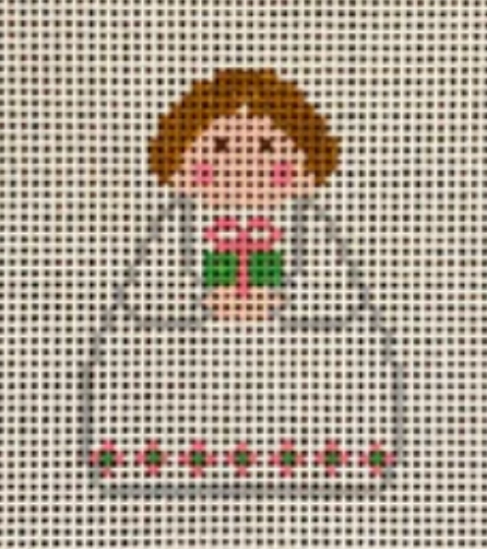 White Angel with Pink and Green Present