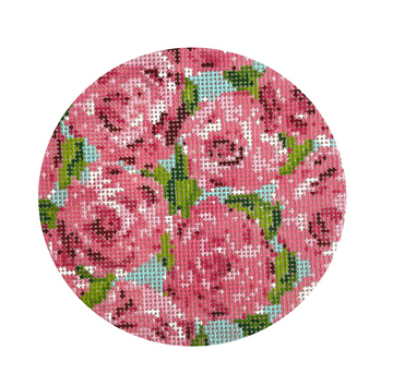 Roses on Teal Round (18 Mesh)