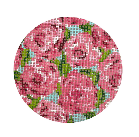 Roses on Teal Round (18 Mesh)