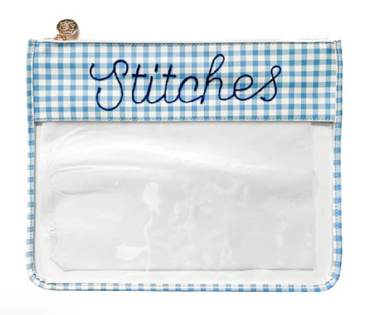 Large Gingham Printed Stitches Clear Zip Pouch