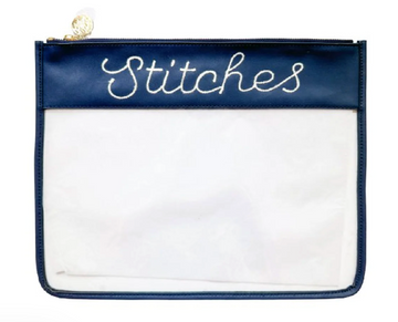 Large Navy Stitches Clear Zip Pouch