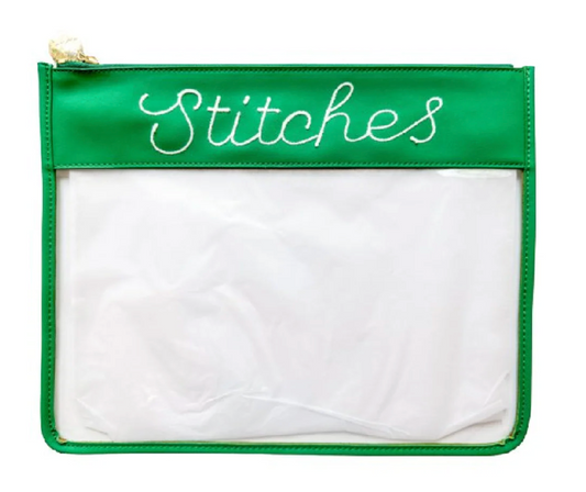 Large Green Stitches Clear Zip Pouch
