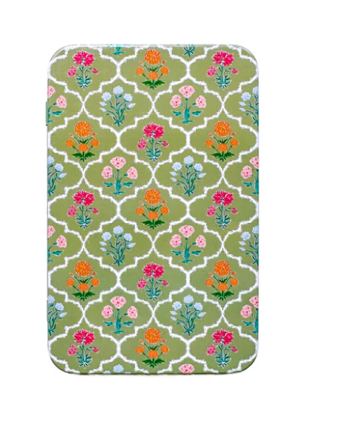 Printed Tin Box: Block Print Florals Green