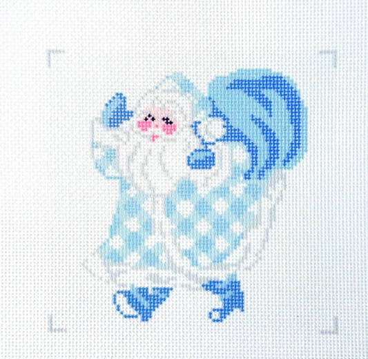 Blue Gingham Santa Printed Canvas