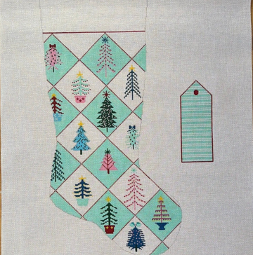 Candy Quilting Trees Stocking and Tag
