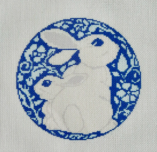 Blue and White Bunnies Printed Canvas