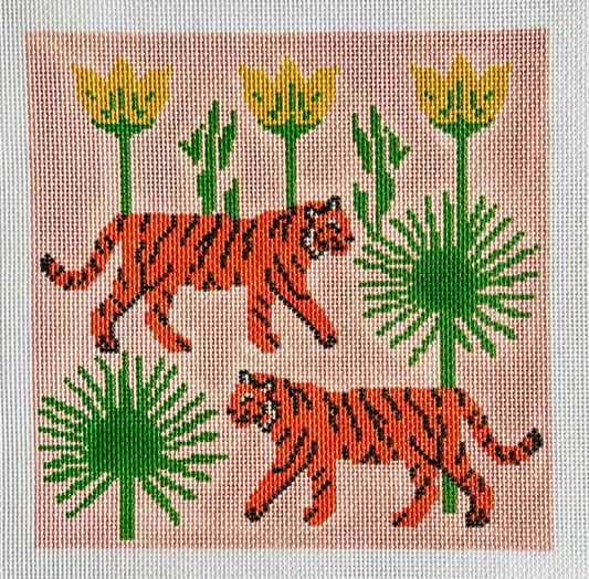 Tiger with Palms Pillow