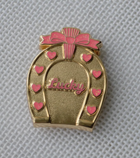 Lucky Heart Horseshoe PINK GlitterNeedleminder