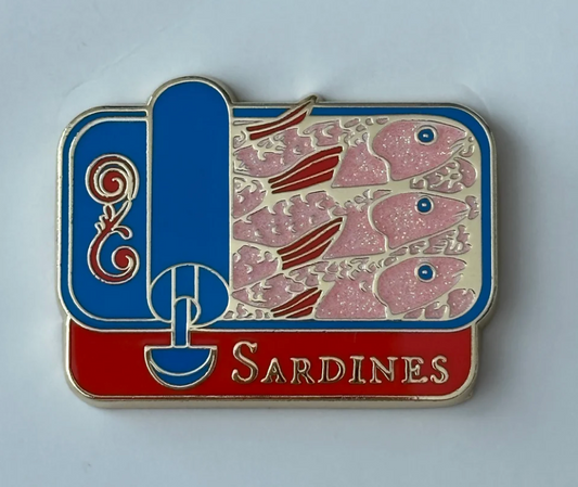 Red and Blue Sardine Can Needle Minder