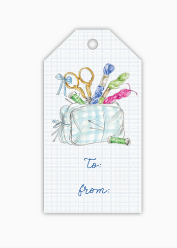 Gift Bag Tag Blue Needlepoint Bag Design