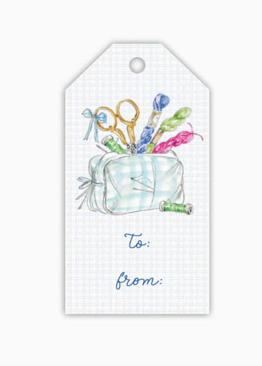 Gift Bag Tag Blue Needlepoint Bag Design