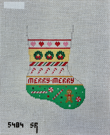 Wreath & Candy Stripe Mini Stocking (Trunk Show)