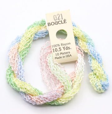 Bouclé 21 Pale Tea Green, Pale Pink, and Light Baby Blue