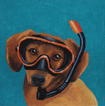 Dachshund Snorkel on Blue