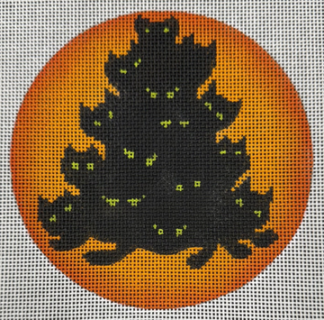 Black Cat Halloween Tree Round Ornament